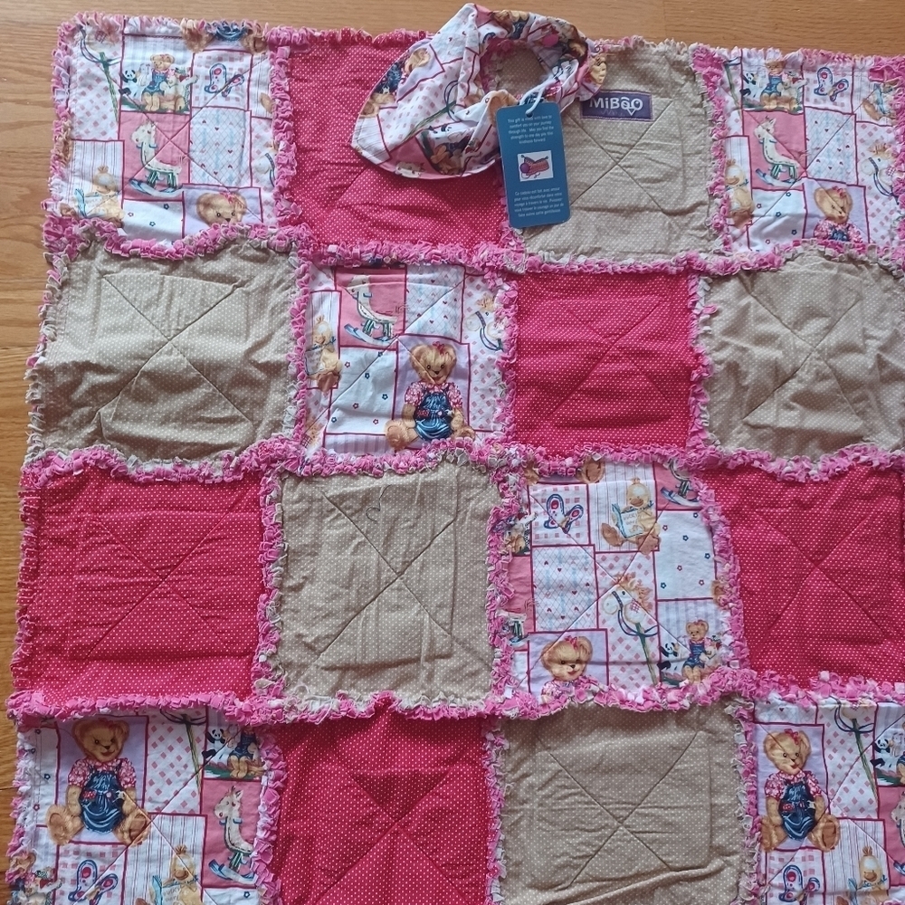 Handmade Reversible Quilted Rag Patchwork Blanket Bedding Play Mat Bear Pattern